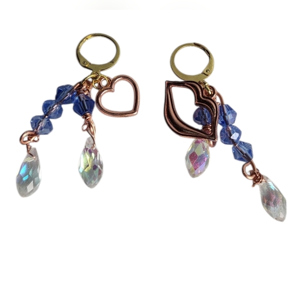 18K Gold Plated Blue Glass Beads Faceted Clear AB Teardrop Beads Huggie Earrings - Picture 1 of 2